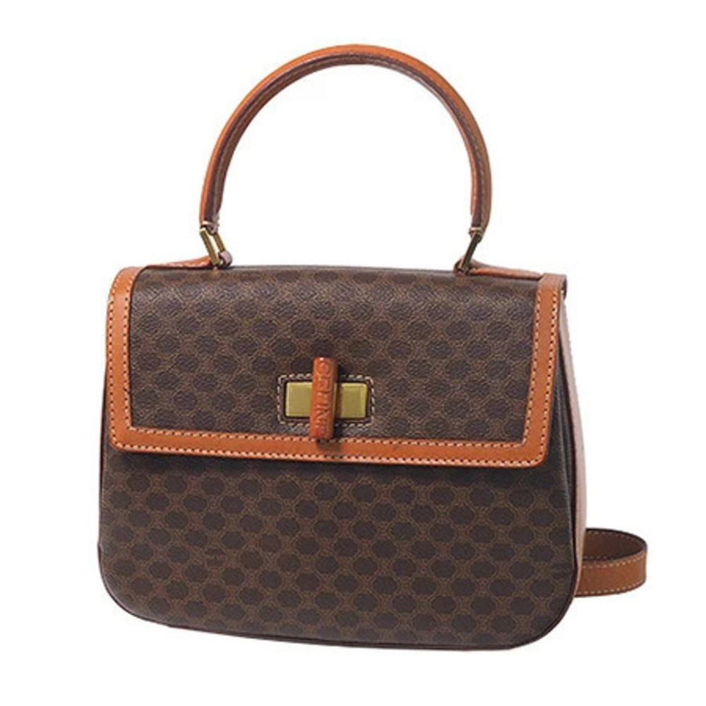 Celine Macadam Top Handle Bag Canvas Leather Brown